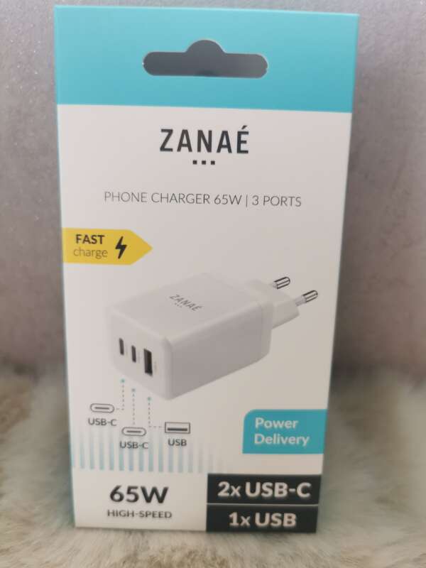 Chargeur Secteur 65W USB-C / USB-A - Blanc